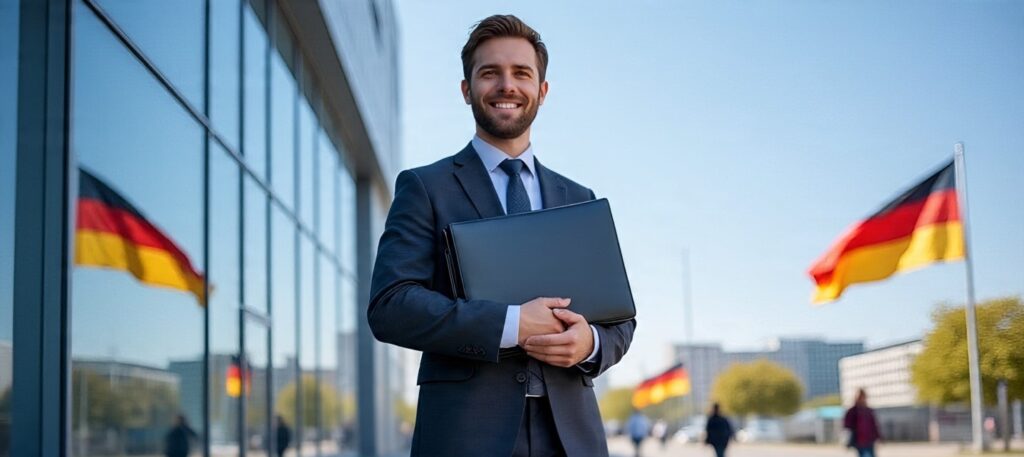 The current image has no alternative text. The file name is: a_confident_international_professional_stands_in_front.jpeg